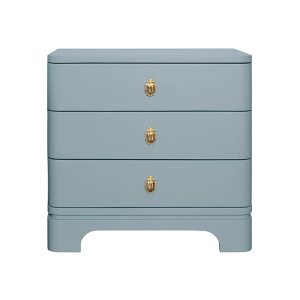 Worlds Away - Three Drawer Rounded Edge Side Table With Brass Beetle Knob In Light Blue Matte Lacquer - FORTUNE LB - GreatFurnitureDeal