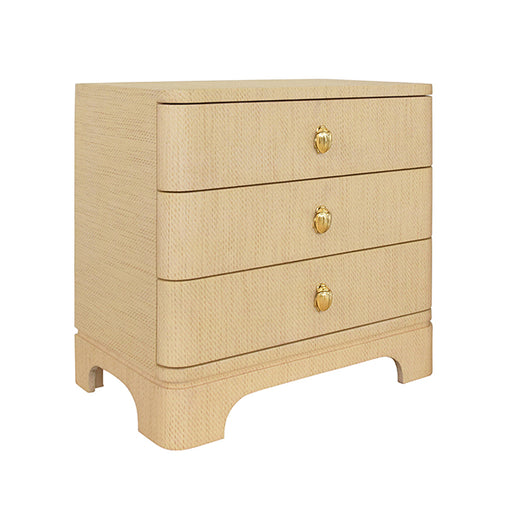 Worlds Away - Three Drawer Rounded Edge Side Table With Brass Beetle Knob In Natural Grasscloth - FORTUNE NAT - GreatFurnitureDeal