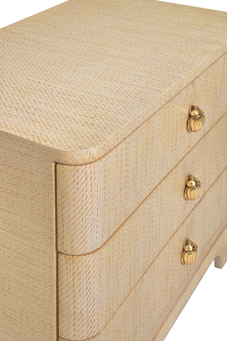 Worlds Away - Three Drawer Rounded Edge Side Table With Brass Beetle Knob In Natural Grasscloth - FORTUNE NAT - GreatFurnitureDeal