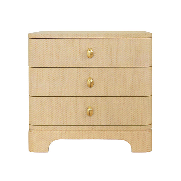 Worlds Away - Three Drawer Rounded Edge Side Table With Brass Beetle Knob In Natural Grasscloth - FORTUNE NAT - GreatFurnitureDeal