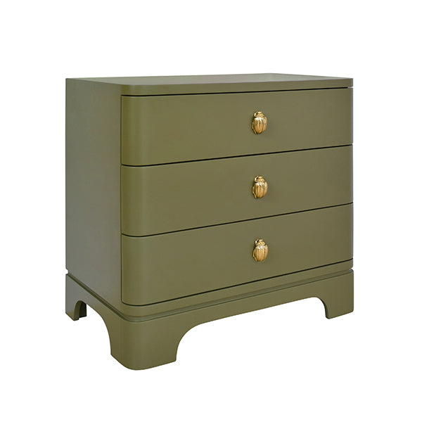 Worlds Away - Three Drawer Rounded Edge Side Table With Brass Beetle Knob In Olive Green Matte Lacquer - FORTUNE OLV - GreatFurnitureDeal