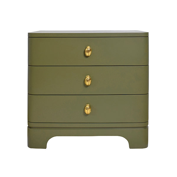 Worlds Away - Three Drawer Rounded Edge Side Table With Brass Beetle Knob In Olive Green Matte Lacquer - FORTUNE OLV - GreatFurnitureDeal