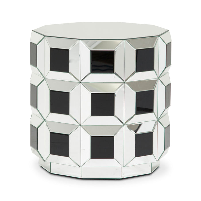 AICO Furniture - Montreal"Round Silver Prisim Mirrored End Table - FS-MNTRL-1737 - GreatFurnitureDeal