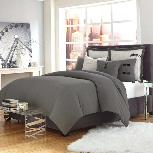 AICO Furniture - Fusion 7 Piece Queen Duvet Set in Grey - BCS-QD07-FUSON-GRY - GreatFurnitureDeal