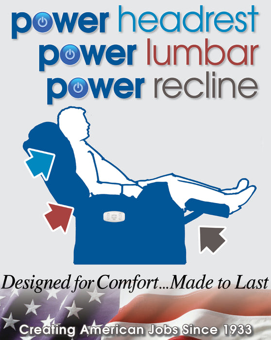 Catnapper - Naples Power Headrest w-Lumbar Power Lay Flat Recliner w-Extended Ottoman in Steel - 764567-STEEL