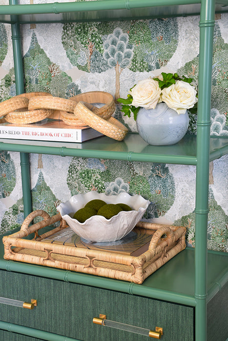 Worlds Away - Three Drawer Etagere With Bamboo Detail In Green Dyed Grasscloth And Dark Green Matte Lacquer - FLYNN GR - GreatFurnitureDeal