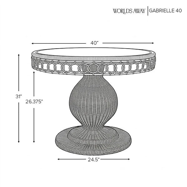 Worlds Away - Gabrielle Round 40" Dia Pedestal Dining Table In Woven Rattan With Decorative Apron And Glass Top - GABRIELLE 40
