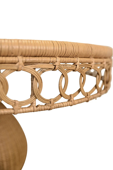 Worlds Away - Gabrielle Round 40" Dia Pedestal Dining Table In Woven Rattan With Decorative Apron And Glass Top - GABRIELLE 40