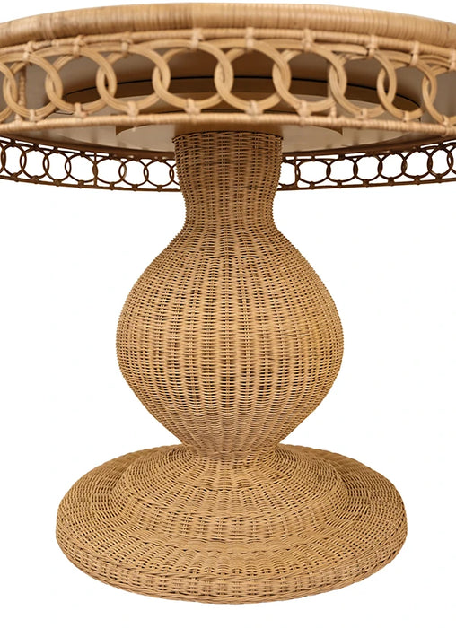 Worlds Away - Gabrielle Round 40" Dia Pedestal Dining Table In Woven Rattan With Decorative Apron And Glass Top - GABRIELLE 40
