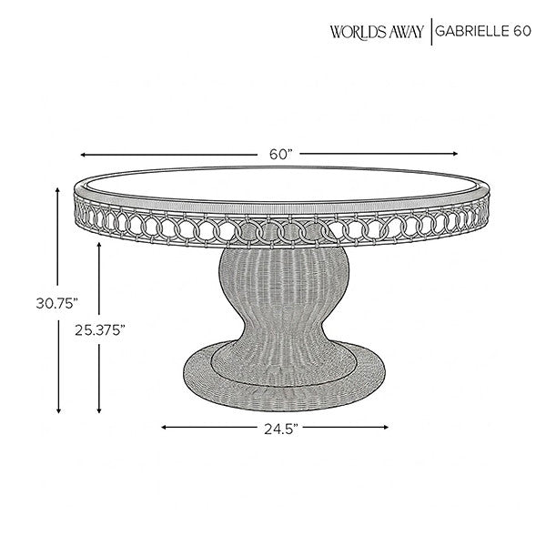 Worlds Away - Gabrielle Round 60" Dia Pedestal Dining Table In Woven Rattan With Decorative Apron And Glass Top - GABRIELLE 60