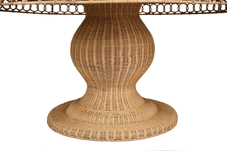 Worlds Away - Gabrielle Round 60" Dia Pedestal Dining Table In Woven Rattan With Decorative Apron And Glass Top - GABRIELLE 60