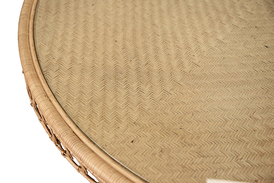 Worlds Away - Gabrielle Round 60" Dia Pedestal Dining Table In Woven Rattan With Decorative Apron And Glass Top - GABRIELLE 60