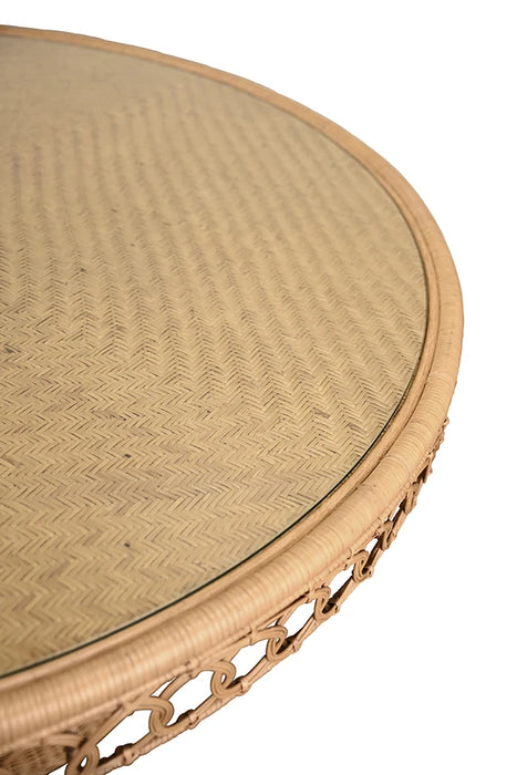 Worlds Away - Gabrielle Round 60" Dia Pedestal Dining Table In Woven Rattan With Decorative Apron And Glass Top - GABRIELLE 60