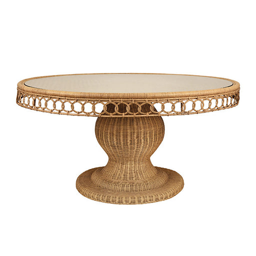 Worlds Away - Gabrielle Round 60" Dia Pedestal Dining Table In Woven Rattan With Decorative Apron And Glass Top - GABRIELLE 60 - GreatFurnitureDeal