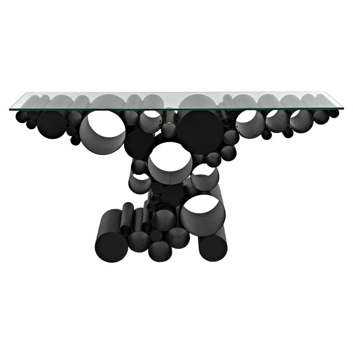 NOIR Furniture - Paradox Console, Black Metal with Glass Top - GCON371MTB - GreatFurnitureDeal