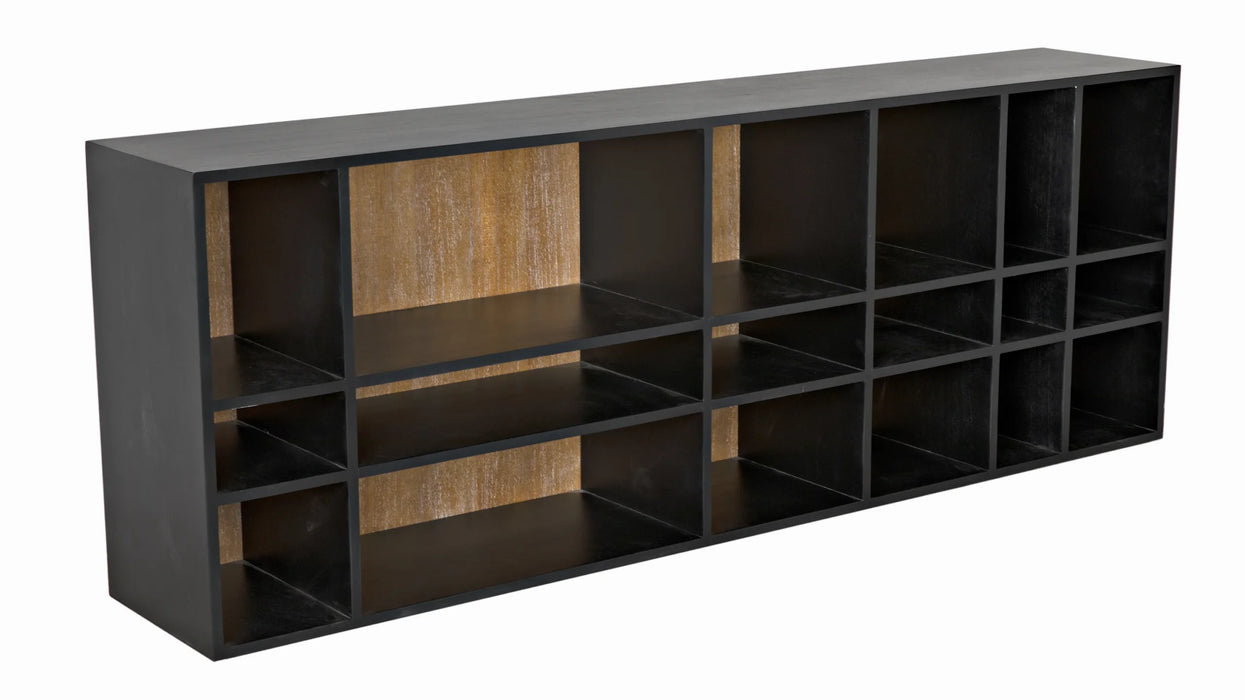 NOIR Furniture - Messer Shelf, Hand Rubbed Black and Gray Wash - GCON385HBGW