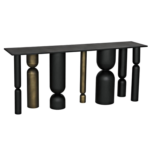 Noir Furniture - Figaro Console, Black Metal and Aged Brass Finish - GCON390MTBAB - GreatFurnitureDeal