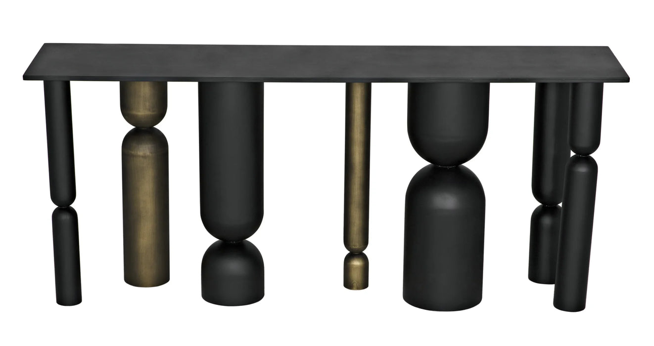 Noir Furniture - Figaro Console, Black Metal and Aged Brass Finish - GCON390MTBAB