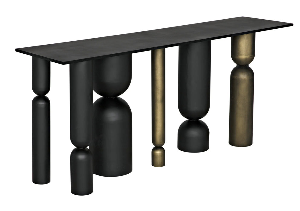 Noir Furniture - Figaro Console, Black Metal and Aged Brass Finish - GCON390MTBAB