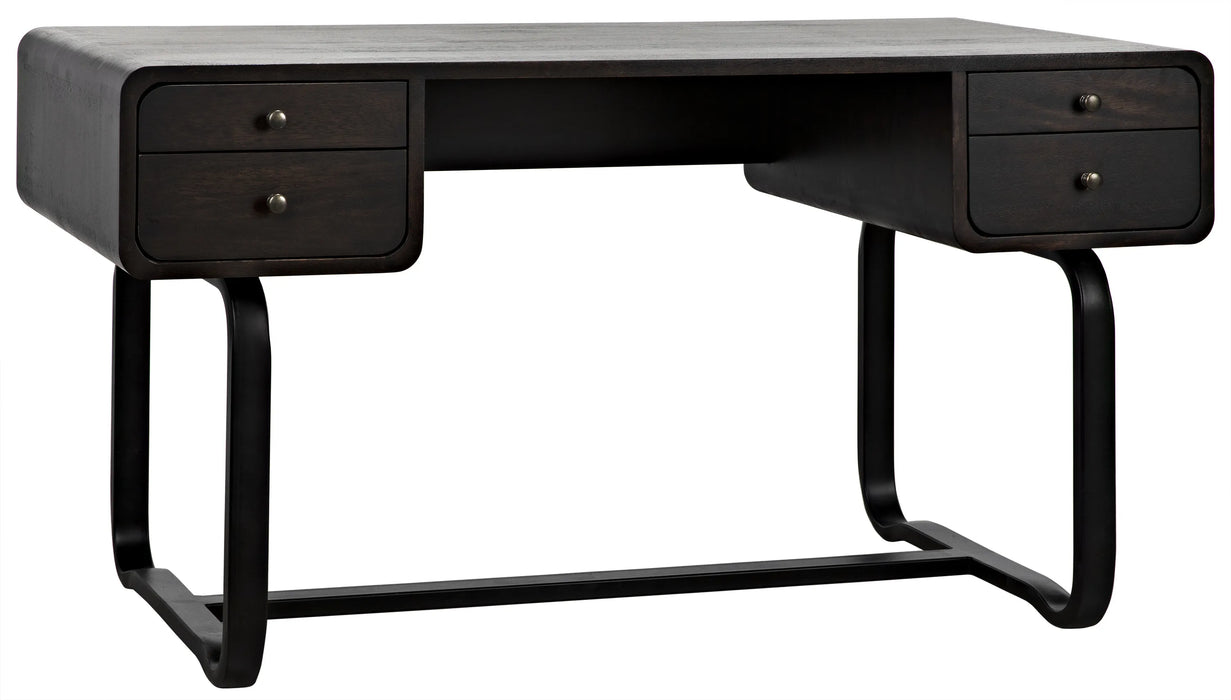 NOIR Furniture - Voltes Desk, Ebony Walnut, Black Metal - GDES185EB