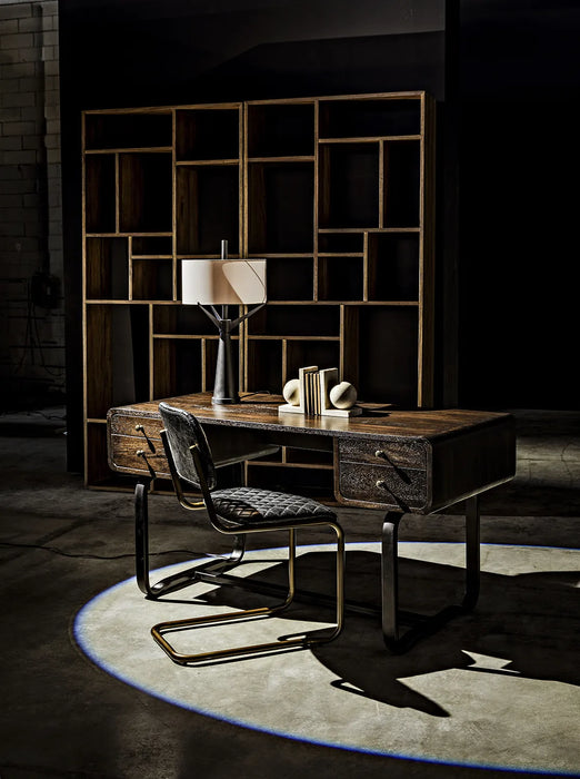 NOIR Furniture - Voltes Desk, Ebony Walnut, Black Metal - GDES185EB