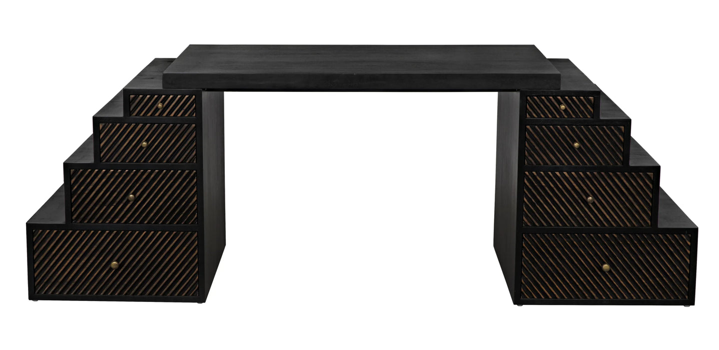NOIR Furniture - Ambidextrous Desk in Hand Rubbed Black with Light Brown Trim - GDES196HB
