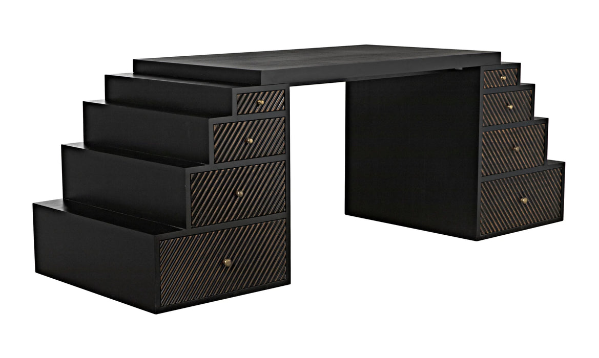 NOIR Furniture - Ambidextrous Desk in Hand Rubbed Black with Light Brown Trim - GDES196HB - GreatFurnitureDeal
