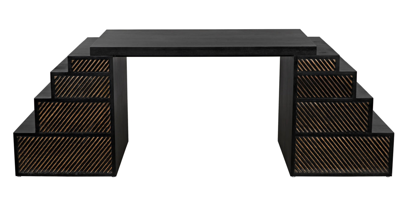 NOIR Furniture - Ambidextrous Desk in Hand Rubbed Black with Light Brown Trim - GDES196HB
