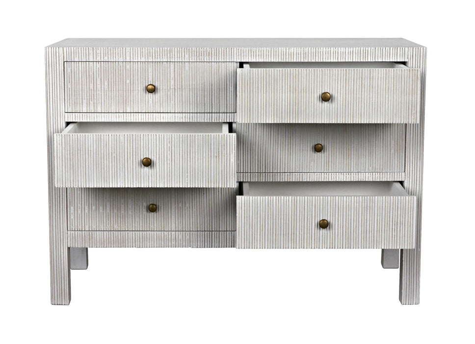 Noir Furniture - Conrad 6 Drawer Dresser, White Wash - GDRE221WH - GreatFurnitureDeal