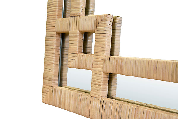 Worlds Away - Geneva Greek Key Design Mirror In Wrapped Natural Rattan - GENEVA NAT - GreatFurnitureDeal