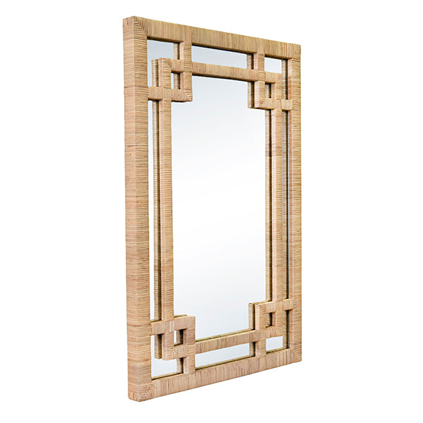 Worlds Away - Geneva Greek Key Design Mirror In Wrapped Natural Rattan - GENEVA NAT - GreatFurnitureDeal