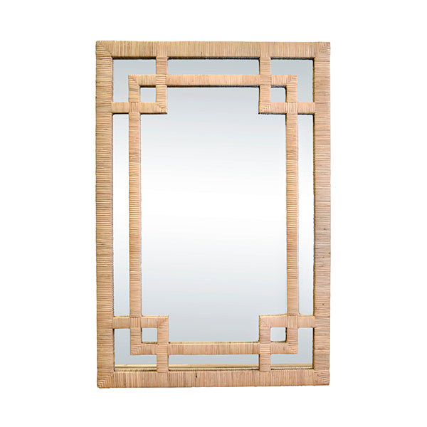 Worlds Away - Geneva Greek Key Design Mirror In Wrapped Natural Rattan - GENEVA NAT - GreatFurnitureDeal