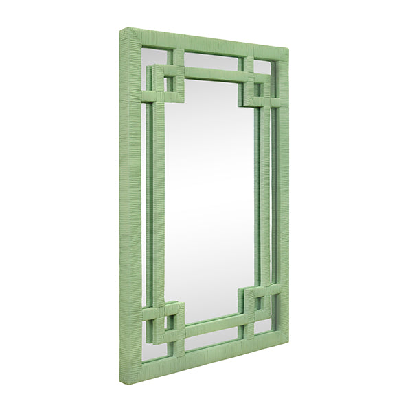 Worlds Away - Geneva Greek Key Design Mirror In Sage Green - GENEVA SG - GreatFurnitureDeal