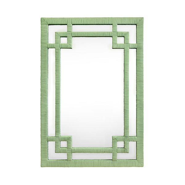 Worlds Away - Geneva Greek Key Design Mirror In Sage Green - GENEVA SG - GreatFurnitureDeal