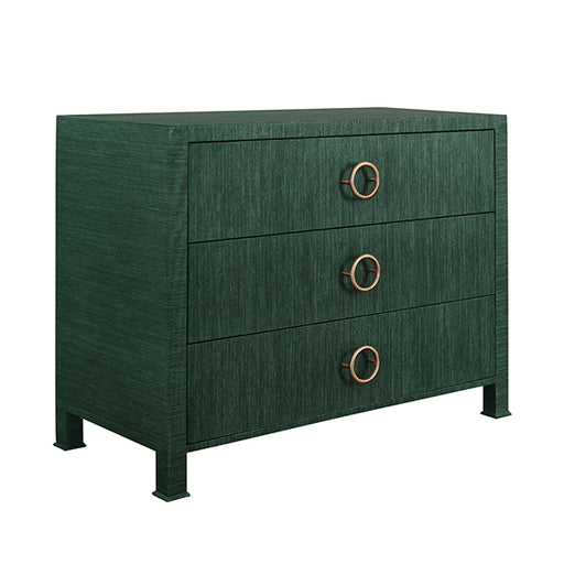 Worlds Away - Three Drawer Chest With Antique Brass Circle Hardware In Dyed Green Grasscloth - GETTY GR - GreatFurnitureDeal