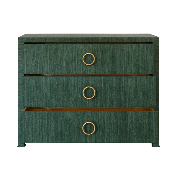 Worlds Away - Three Drawer Chest With Antique Brass Circle Hardware In Dyed Green Grasscloth - GETTY GR - GreatFurnitureDeal