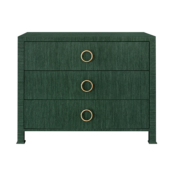 Worlds Away - Three Drawer Chest With Antique Brass Circle Hardware In Dyed Green Grasscloth - GETTY GR - GreatFurnitureDeal