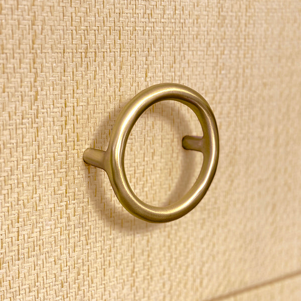 Worlds Away - Three Drawer Chest With Antique Brass Circle Hardware In Natural Grasscloth - GETTY NAT - GreatFurnitureDeal