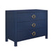 Worlds Away - Three Drawer Chest With Antique Brass Circle Hardware In Textured Navy Linen - GETTY NVY - GreatFurnitureDeal