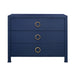 Worlds Away - Three Drawer Chest With Antique Brass Circle Hardware In Textured Navy Linen - GETTY NVY - GreatFurnitureDeal