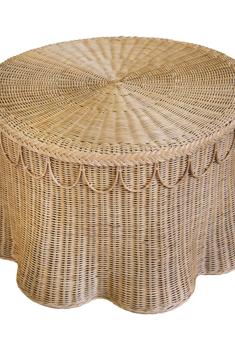 Worlds Away - Giada Round Coffee Table With Scalloped Detail in Natural Woven Rattan - GIADA - GreatFurnitureDeal