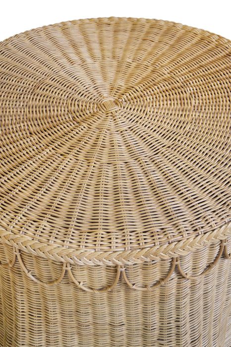 Worlds Away - Giada Round Coffee Table With Scalloped Detail in Natural Woven Rattan - GIADA - GreatFurnitureDeal