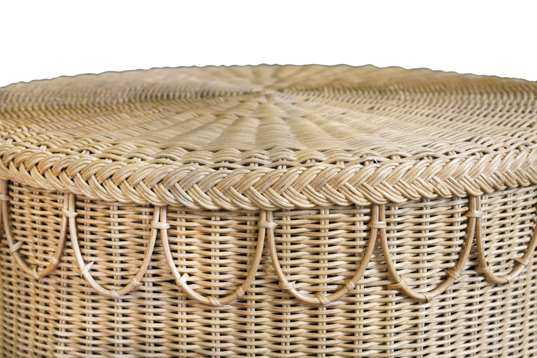 Worlds Away - Giada Round Coffee Table With Scalloped Detail in Natural Woven Rattan - GIADA - GreatFurnitureDeal