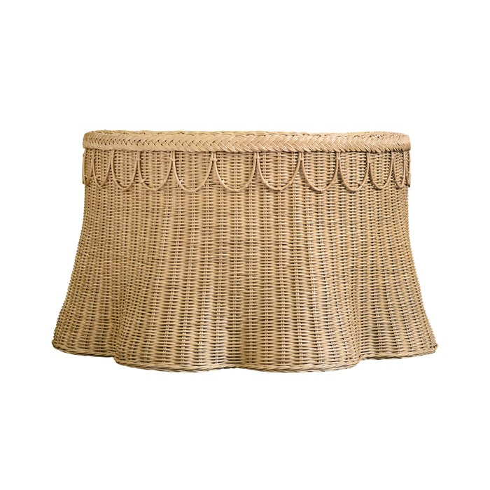 Worlds Away - Giada Round Coffee Table With Scalloped Detail in Natural Woven Rattan - GIADA - GreatFurnitureDeal