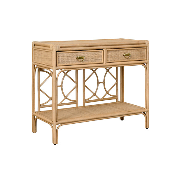 Worlds Away - Gideon Two Drawer Console With Decorative Back in Natural Rattan - GIDEON NAT - GreatFurnitureDeal