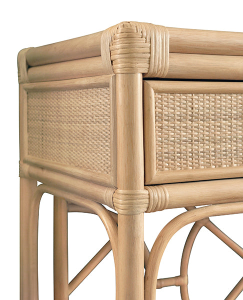 Worlds Away - Gideon Two Drawer Console With Decorative Back in Natural Rattan - GIDEON NAT - GreatFurnitureDeal