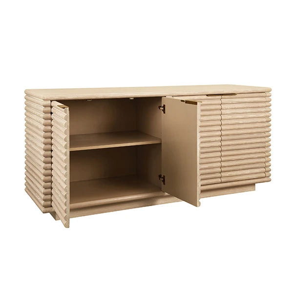 Worlds Away - Giovanni Four Door Large Horizontal Reed Buffet With Antique Brass Hardware In Cerused Oak - GIOVANNI CO