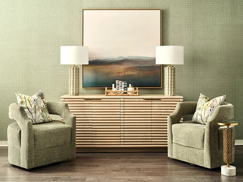 Worlds Away - Giovanni Four Door Large Horizontal Reed Buffet With Antique Brass Hardware In Cerused Oak - GIOVANNI CO