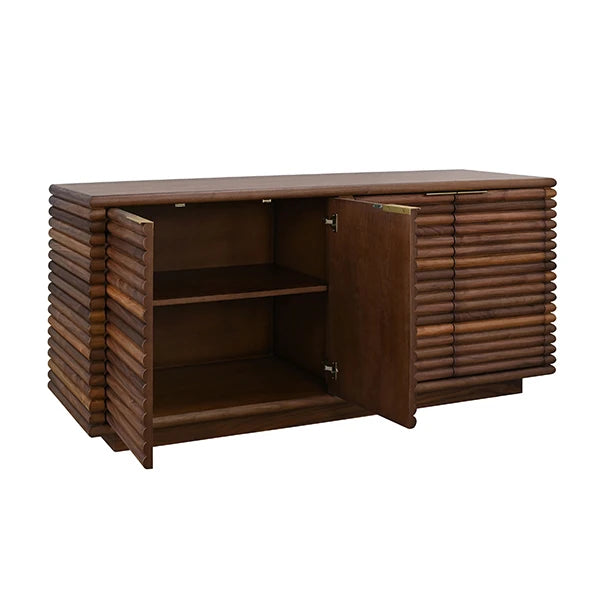 Worlds Away - Giovanni Four Door Large Horizontal Reed Buffet With Antique Brass Hardware In Walnut - GIOVANNI WAL