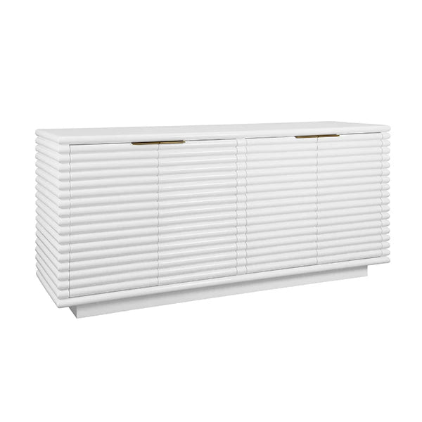 Worlds Away - Giovanni Four Door Large Horizontal Reed Buffet With Antique Brass Hardware In Matte White Lacquer - GIOVANNI WH